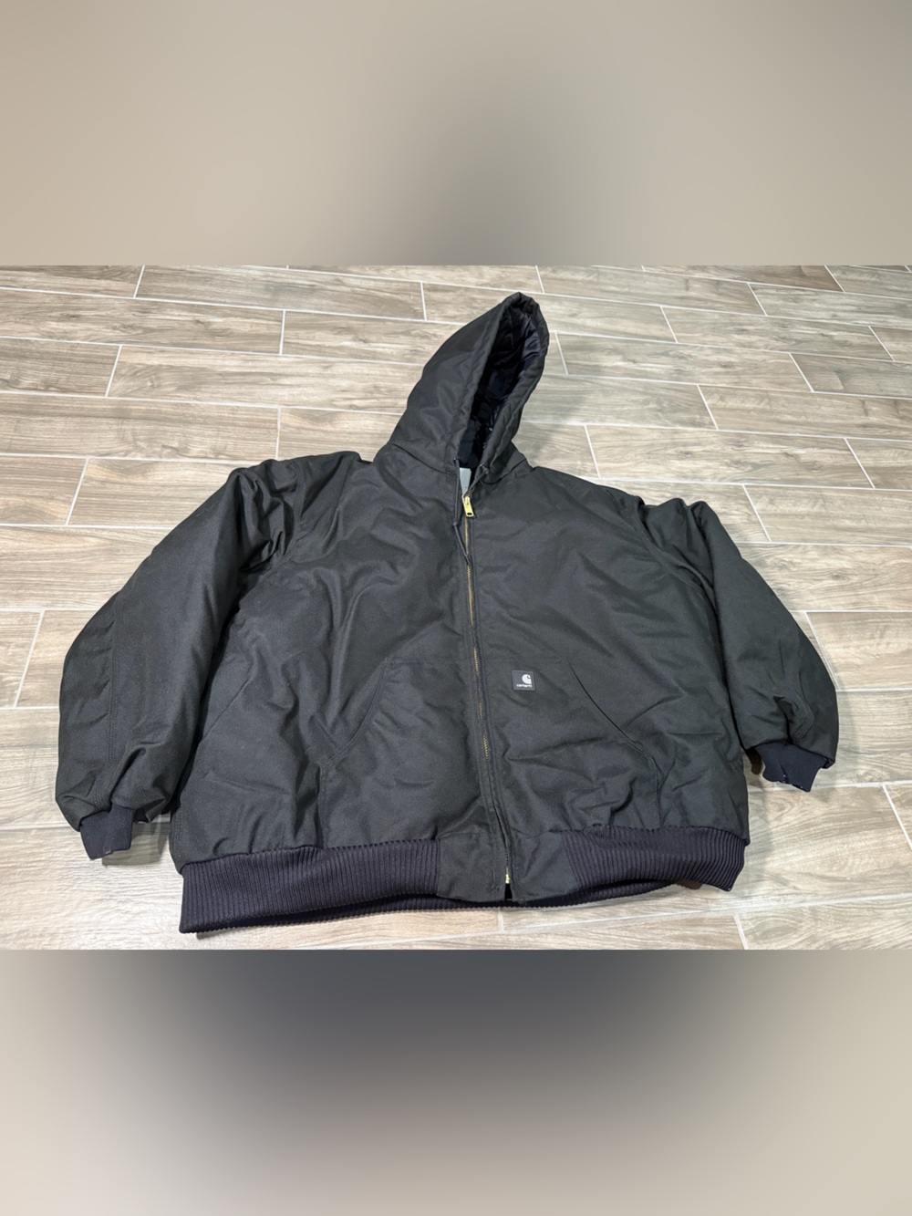 Vintage Black Carhartt Canvas j133 blk hooded jacket coat Quilt Lined XXXL